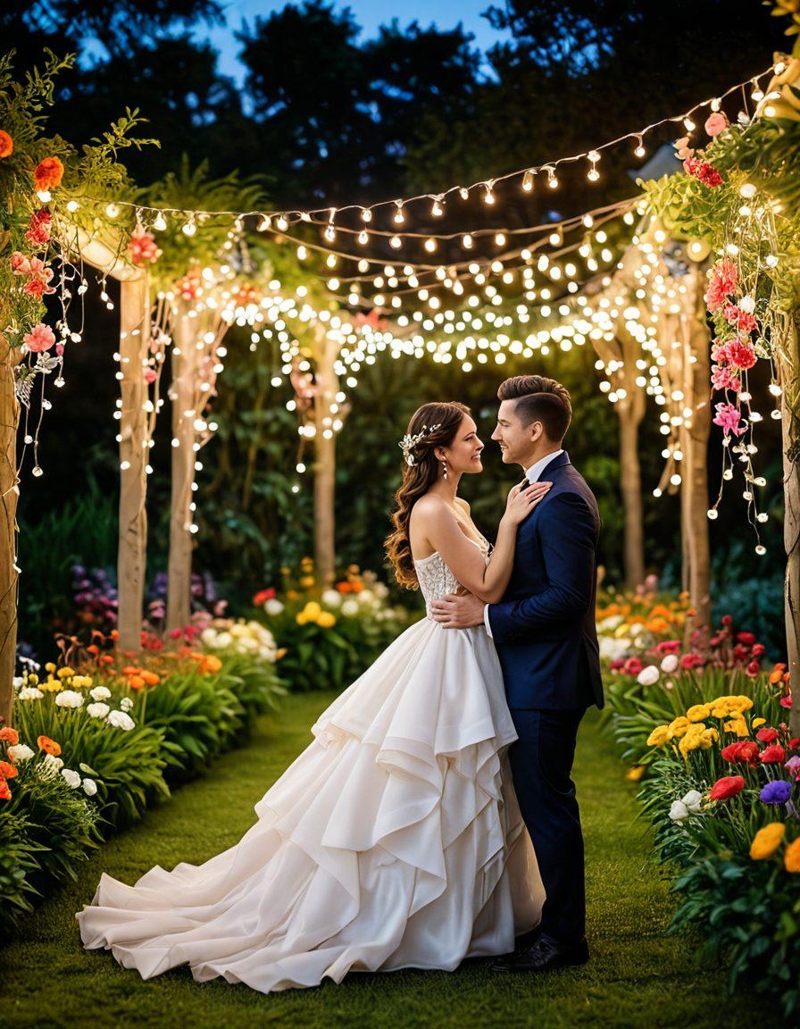 A vibrant scene of a lively celebration in an outdoor setting, featuring elegantly dressed individuals engaging in joyful interactions, surrounded by colorful decorations and twinkling fairy lights, embodying a sense of freedom and exuberance. The background includes a lush garden with blooming flowers, emphasizing a theme of indulgence and liberation. soft focus, vibrant colors, romantic atmosphere.